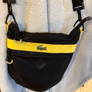 Lacoste Men's Black Messenger Bag with Yellow Accent